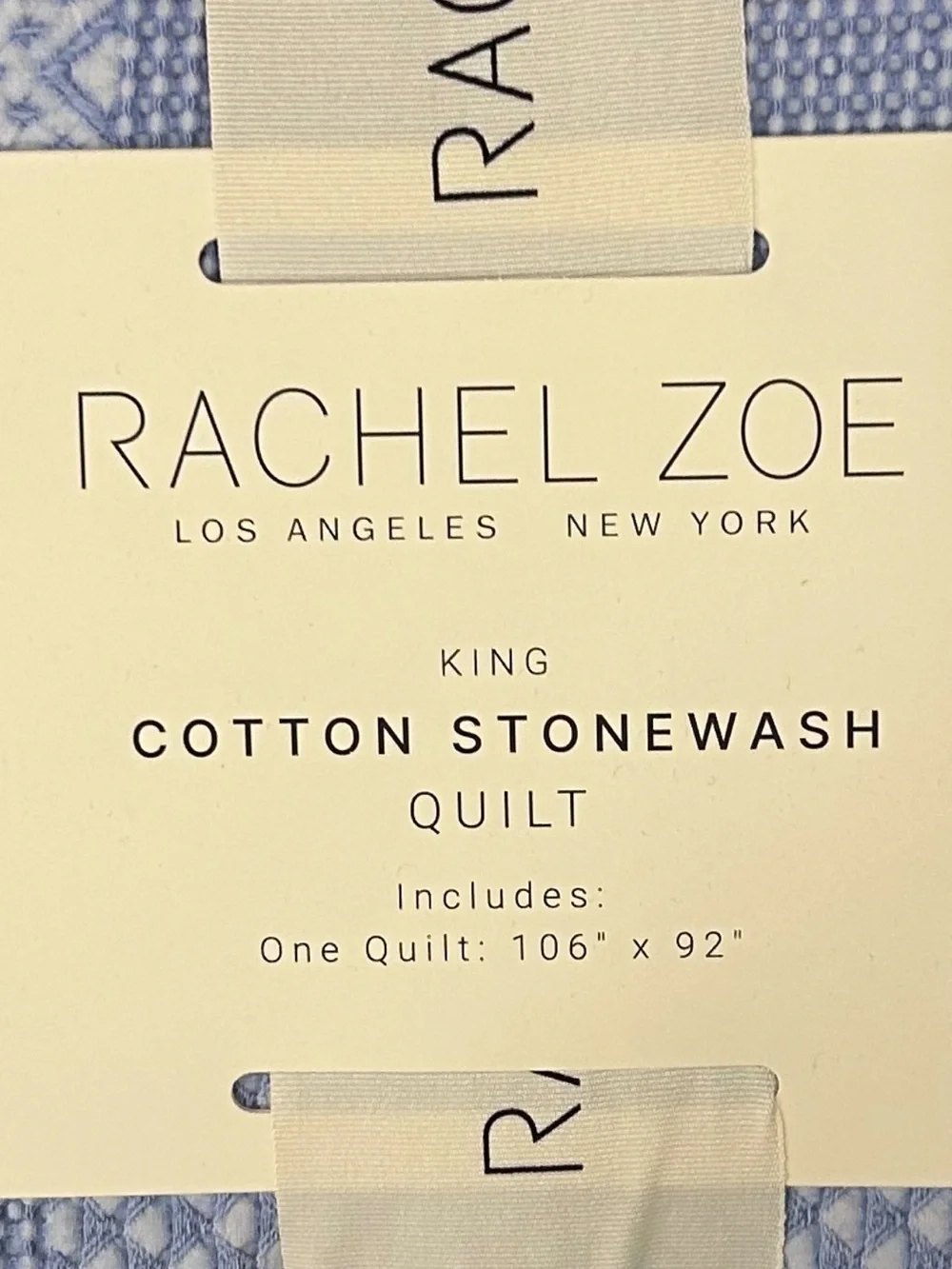 Rachel Zoe Cotton Stonewash Blue King Quilt 106”x92”